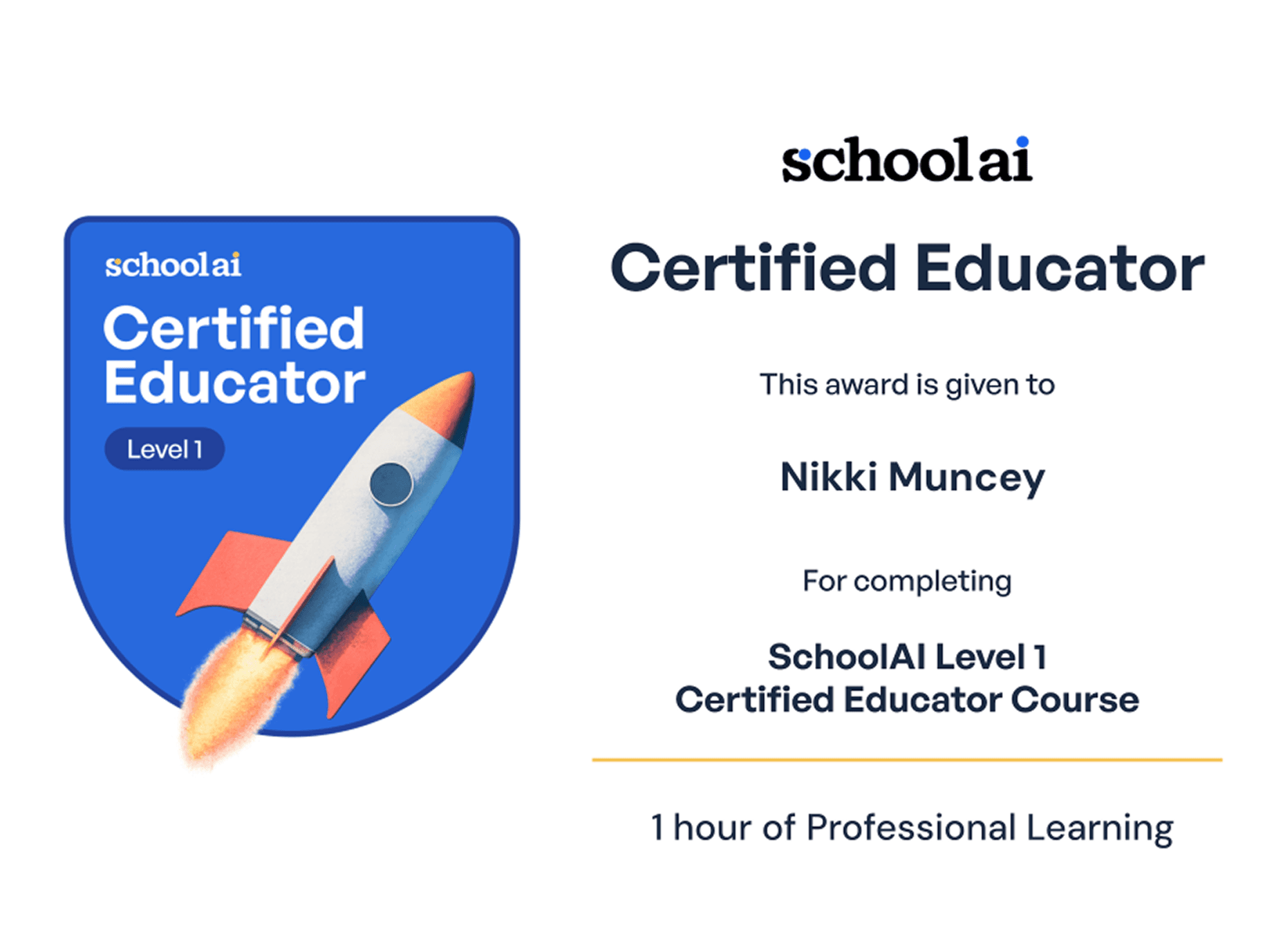 SchoolAI Level 1 Certified Educator certificate