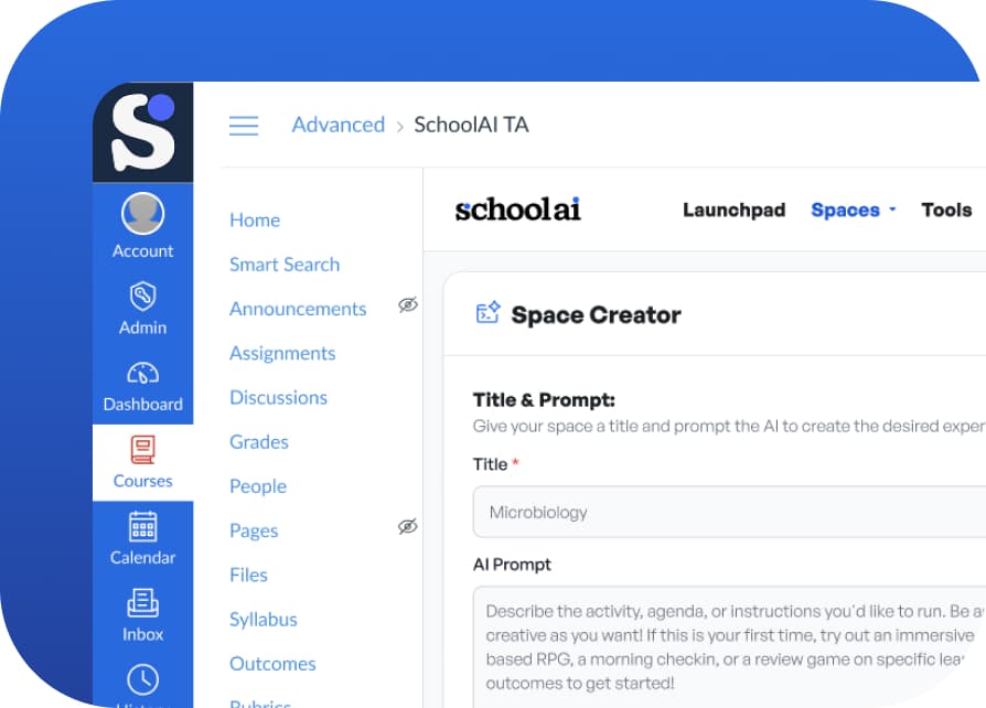 SchoolAI Space Creator embedded inside Canvas LMS