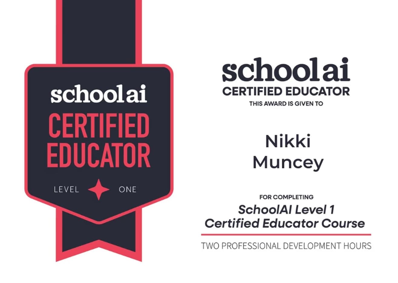 PD hours and certificates earned through SchoolAI training