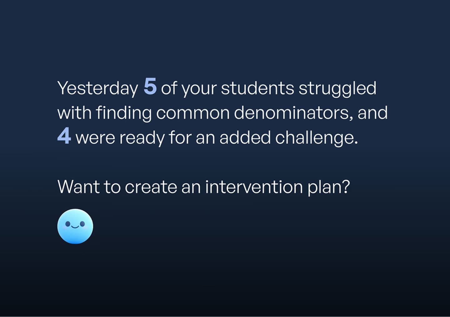 SchoolAI suggesting an intervention plan after identifying students who struggled with common denominators