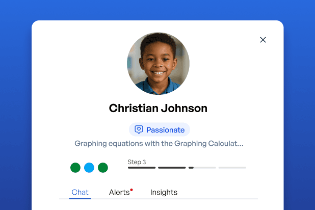 Student profile card showing personalized learning progress and outcomes